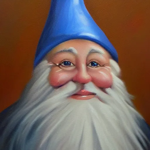 Prompt: professional oil painting portrait of a happy blue gnome, 8k, very intricate, very detailed, formal,