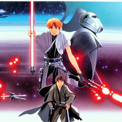 Image similar to film still of Star Wars Return of the Jedi Artwork by Dice Tsutsumi, Makoto Shinkai, Studio Ghibli