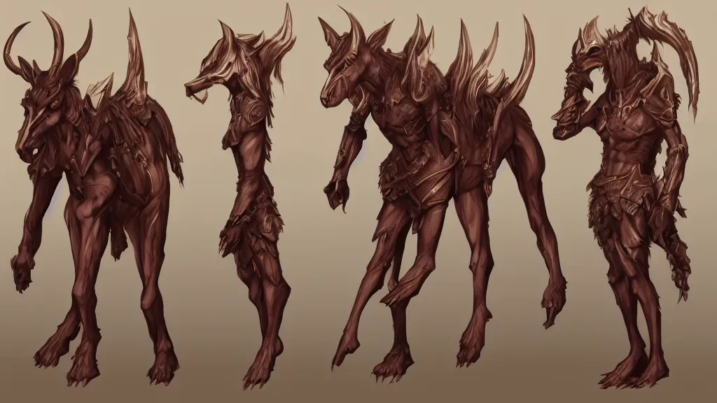 Prompt: a fantasy centaur warlock creature design sheet, trending on artstation