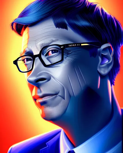Image similar to symmetry portrait of blue color bill gates, glam, power, glowing lights intricate, elegant, highly detailed, digital painting, artstation, concept art, smooth, sharp focus, illustration, art by artgerm and greg rutkowski and fra angelico and unreal engine 5