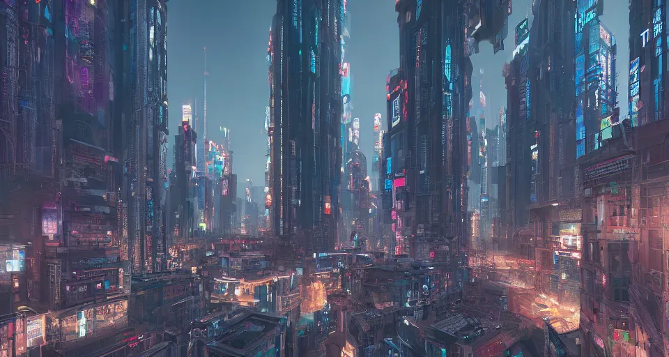 Image similar to city center of a cyberpunk city, intricate artwork by tooth wu and wlop and beeple, octane render, hyper realism, 8 k