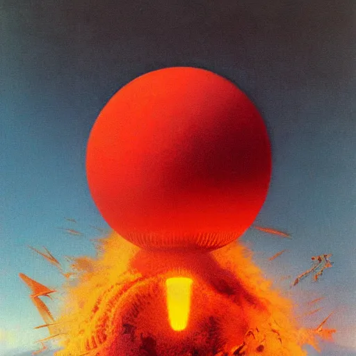 Image similar to atomic fireball by Zdzisław Beksiński, oil on canvas