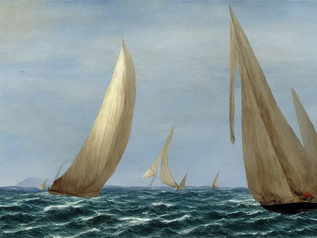 Image similar to A modern white sailing boat on the sea in the Esterel. Painting by Caspar David Friedrich, Roger Dean, Walton Ford