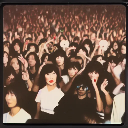 Image similar to polaroid photo of japan 1 9 8 0 pop concert, focus on stage, photo by louise dahl - wolfe, color photo, colored