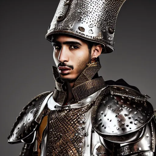 Image similar to a portrait of a beautiful young moroccan male wearing an alexander mcqueen armor , photographed by andrew thomas huang, artistic