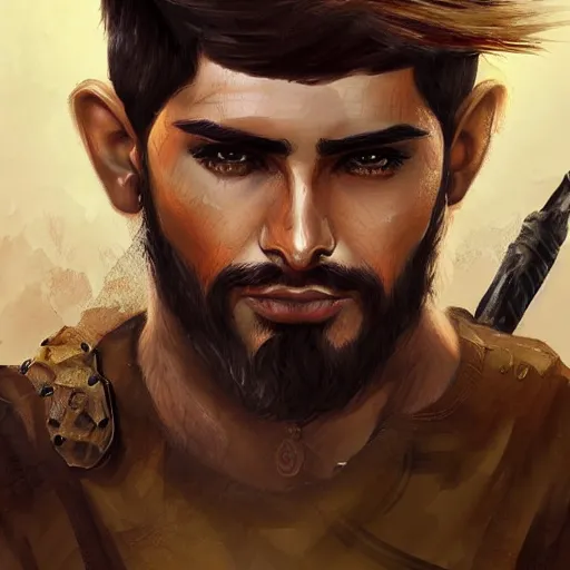 Image similar to kurdish male warrior, highly detailed, digital painting, artstation, concept art, sharp focus, illustration, incredibly strong and handsome