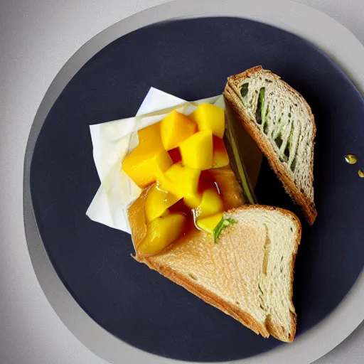 Image similar to sandwich with foie gras honey and mango