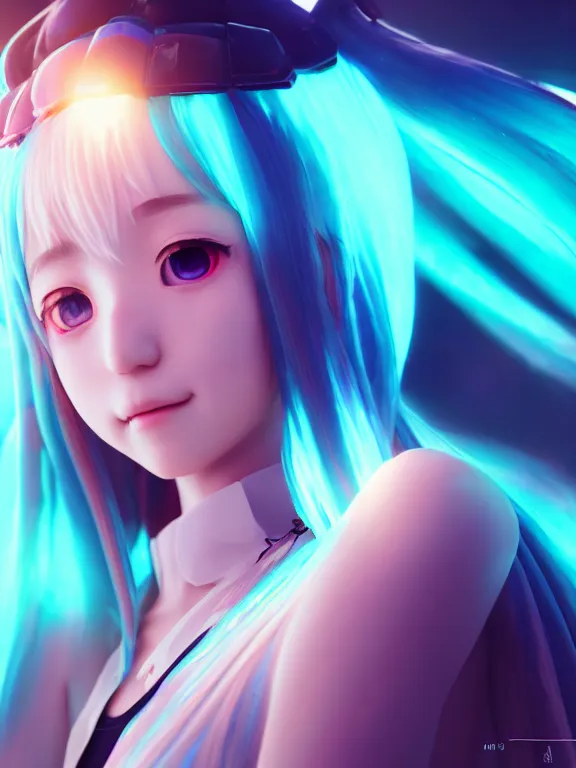 Image similar to portrait art of hatsune miku 8 k ultra realistic, lens flare, atmosphere, glow, detailed, intricate, full of colour, cinematic lighting, trending on artstation, 4 k, matte, hyperrealistic, focused, extreme details, unreal engine 5, cinematic, masterpiece