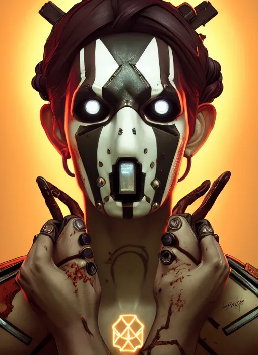 Image similar to symmetry!! portrait of borderlands 3 psycho, intricate, elegant, highly detailed, digital painting, artstation, concept art, smooth, sharp focus, illustration, art by artgerm and greg rutkowski and alphonse mucha, 8 k