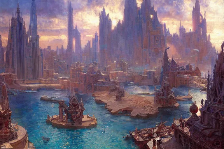 Image similar to atlantis city, painting by gaston bussiere, craig mullins, j. c. leyendecker, tom of finland