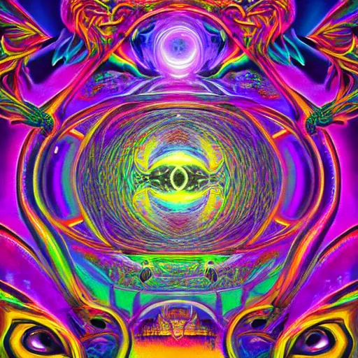 Prompt: dmt trip to another dimension, highly detailed, bright tones