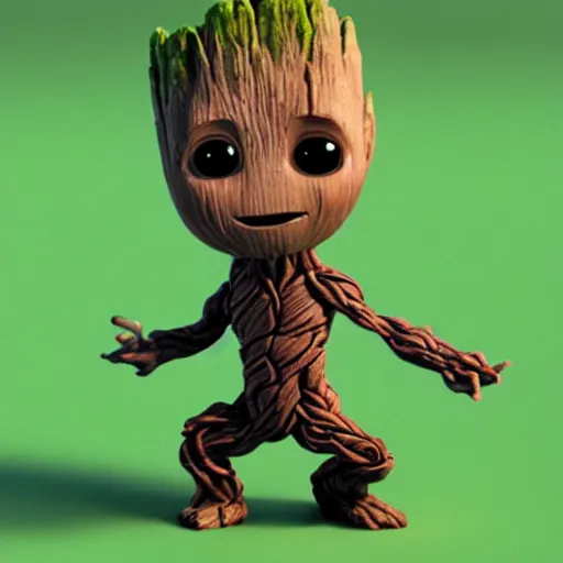 Image similar to baby groot by bill watterson. 3 d render.