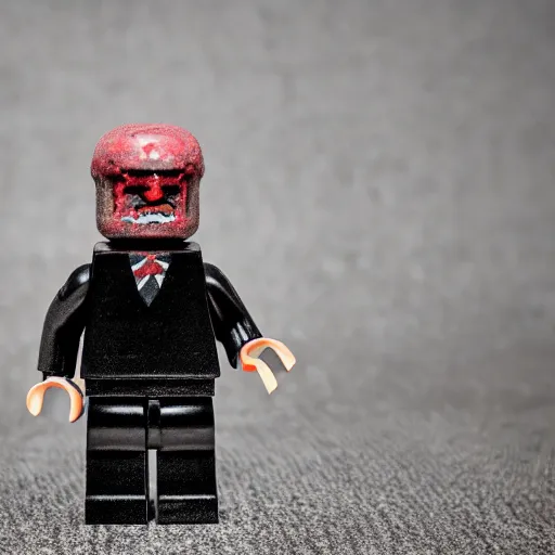 Image similar to George Fisher from cannibal corpse lego mini figure, macro photography, detailed, 8k