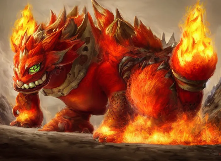 Image similar to detailed concept art of a huge giant fire bowser by cheng yi and luolin, aartstation, artstationhd, detailed scales, spiky and red hair tuft green scales. bowser, bowser nintendo, koopa, ~ bowser # bowser ( ( mario ) ) bcy. net, realistic. cheng yi, fire breathing. bowser