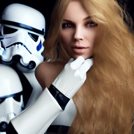 Prompt: 5 foot 7 woman with medium long dirty blonde hair with slightly wavy tendrils surrounding the face being captured by stormtroopers, highly detailed, high definition, ultra realistic