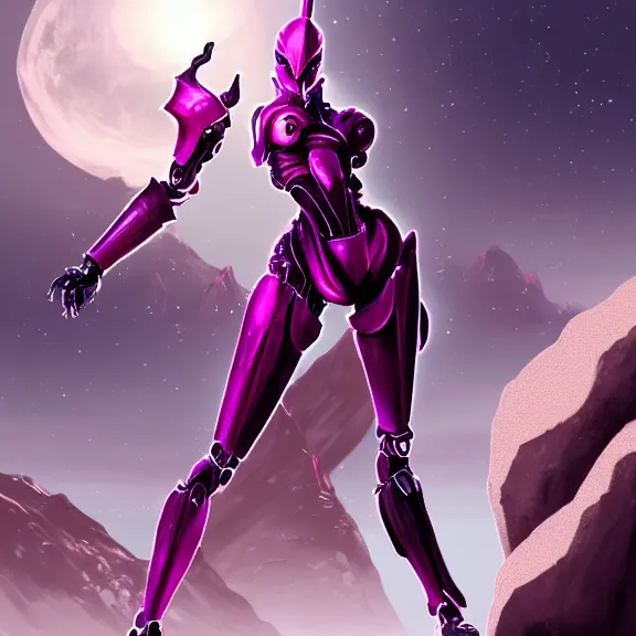 Image similar to extremely detailed giantess shot of a goddess that's a giant beautiful stunning anthropomorphic robot female dragon, standing majestically on a mountain, elegant pose, robot dragon claws, streamlined shiny silver metal armor, fuchsia skin below the armor, sharp metal claws, long elegant tail, detailed warframe fanart, destiny fanart, high quality digital art, giantess art, furry art, warframe art, furaffinity, DeviantArt, artstation, 8k HD, octane render