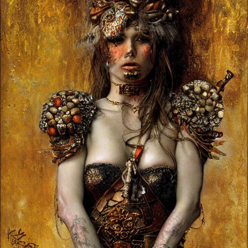 Prompt: depraved goddess soldier, intricate detail, klimt, royo, royo, whealan,