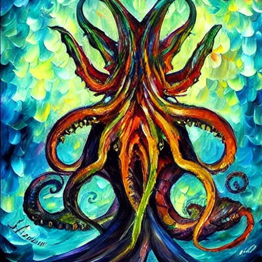 Prompt: “Cthulhu, style of Leonid afremov”