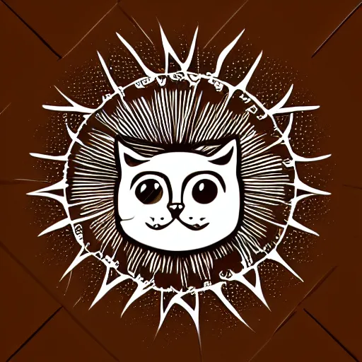 Image similar to tattoo sketch of a cat hugging the sun, on a canva, blackwork, ornamental, line art, vector,