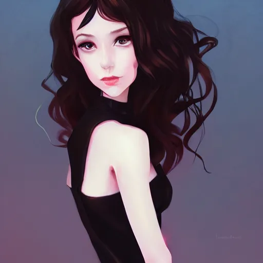 Prompt: , a beautiful woman with dark brown hair wearing a black dress, fantasy, by lois van baarle, Ilya Kuvshinov, Stanley Artgerm Lau, WLOP, Rossdraws, trending on artstation,