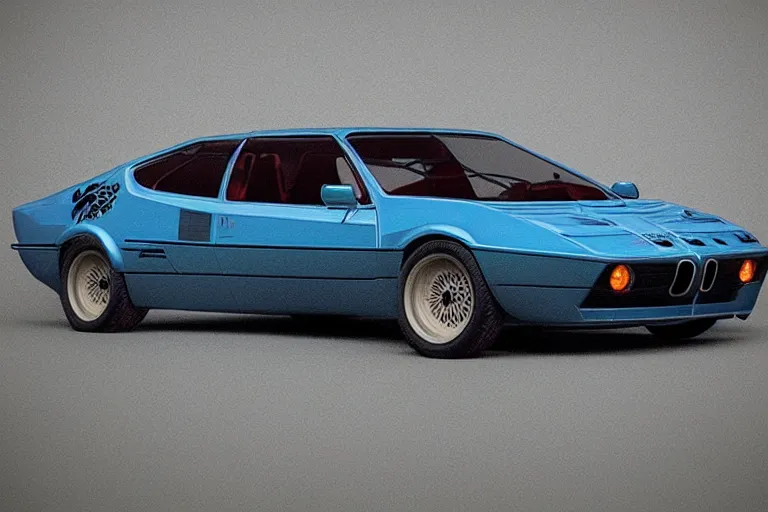 Image similar to intricate, 3 d, 1 9 7 4 bmw m 1, style by caspar david friedrich and wayne barlowe and ted nasmith.