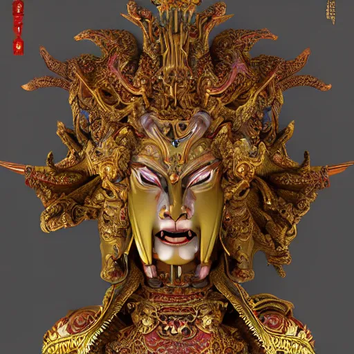 Image similar to naraka buddhist demon korean female, highly detailed, symmetrical long head, golden amber blood eyes, smooth marble surfaces, detailed ink illustration, raiden metal gear, cinematic smooth stone, deep aesthetic, concept art, post process, 4 k, carved marble texture and silk cloth, latex skin, highly ornate intricate details, in the style of 8 8 grzes