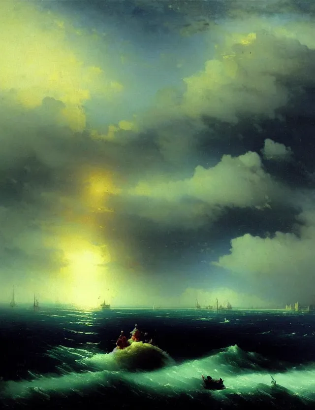 Prompt: post apocalypic city and sea dramatic art station aivazovsky