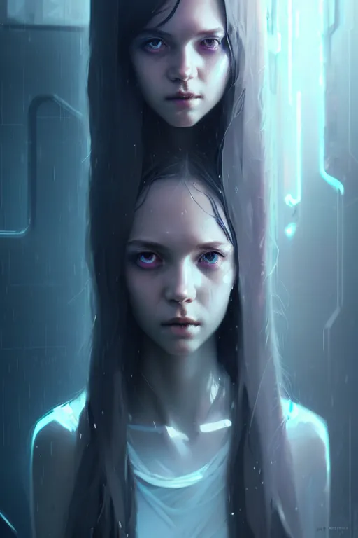 Image similar to a young, slender girl, cryocapsule, container, freezing, hyperrealistic face, beautiful eyes, fantasy art, in the style of greg rutkowski, intricate, hyperdetalized, smooth, cyberpunk, tech