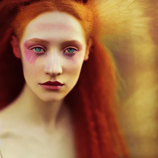 Prompt: photographic portrait of a stunningly beautiful english renaissance female with vibrant makeup, in soft dreamy light at sunset, beside the river, soft focus, contemporary fashion shoot, hasselblad nikon, in a denis villeneuve movie, by edward robert hughes, annie leibovitz and steve mccurry, david lazar, jimmy nelsson, hyperrealistic, perfect face