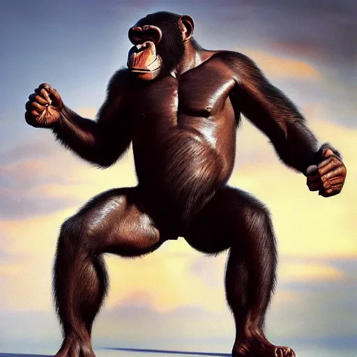 Image similar to Strong Chimpanzee, Boris Vallejo, Epic, 8k resolution, ArtStation, Hyperrealistic