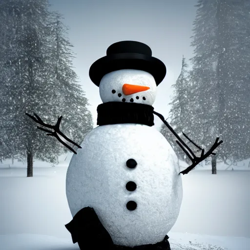 Image similar to a highly detailed humanoid snowman in business black suit with black eyes and mouth, no nose, hyperrealism, professional, octane render, full length, digital art