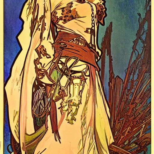 Image similar to wild west hero, painted by alphonse mucha