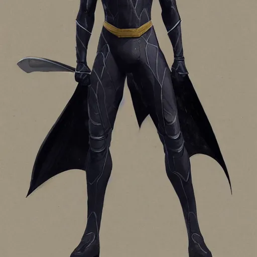 Prompt: a hero named rope man, his suit is black and blue and he has a bat like wing suit under it, mystic, concept art, artstation, greg rutkowski, reference sheet