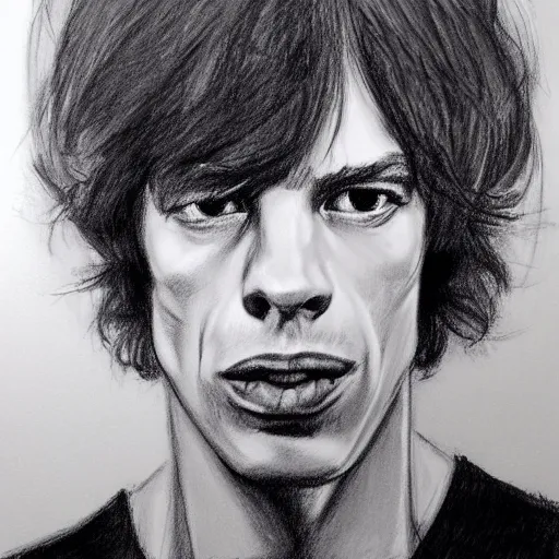 Image similar to sketch charcoal portrait of young mick jagger, portrait study, trending on instagram