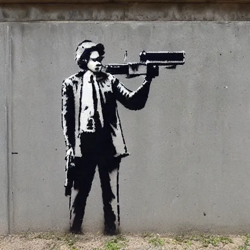 Prompt: flower gun, banksy