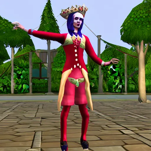 Prompt: A jester as a Sim in Sims 3