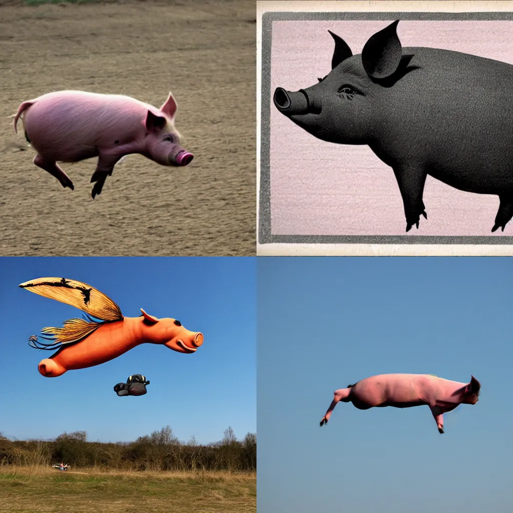 Prompt: a pig flying