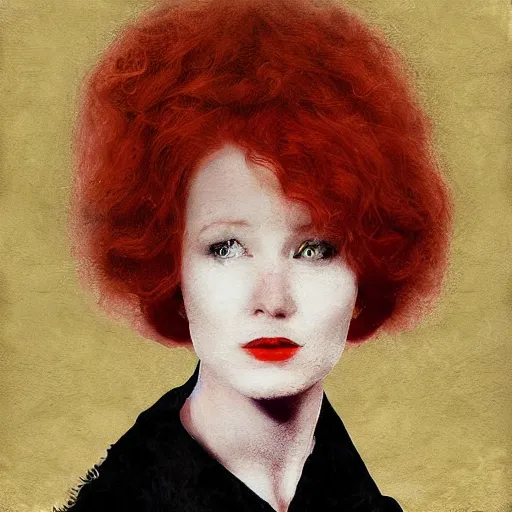 Image similar to portrait of a redhead woman by stanisław witkiewicz, mixed technique