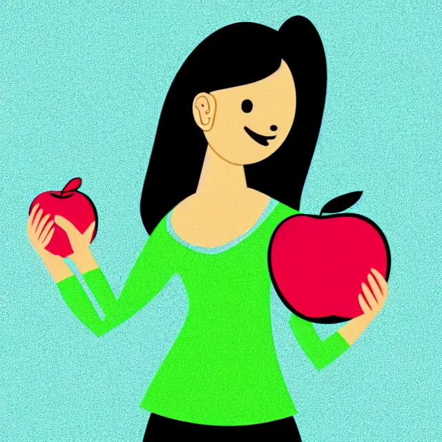 Prompt: female teacher holding apple like puck in soccer p[layer pose vector logo, professional sports style, flat colours, bright colours, Adobe EPS, SVG, professional, sharp edges