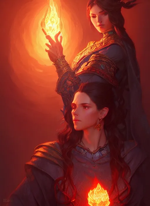 Prompt: fire wizard, deep focus, d & d, fantasy, intricate, elegant, highly detailed, digital painting, artstation, concept art, matte, sharp focus, illustration, hearthstone, art by artgerm and greg rutkowski and alphonse mucha