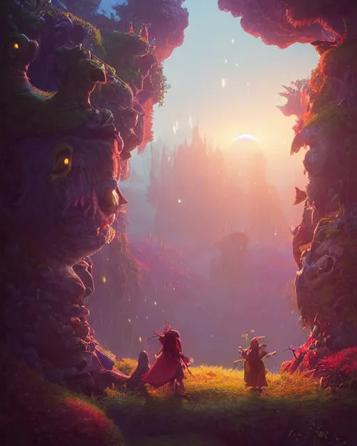 Image similar to highly detailed surreal vfx portrait of a happy orcs in a fairytale world, stephen bliss, unreal engine, greg rutkowski, loish, rhads, beeple, makoto shinkai and lois van baarle, ilya kuvshinov, rossdraws, tom bagshaw, alphonse mucha, global illumination, detailed and intricate environment