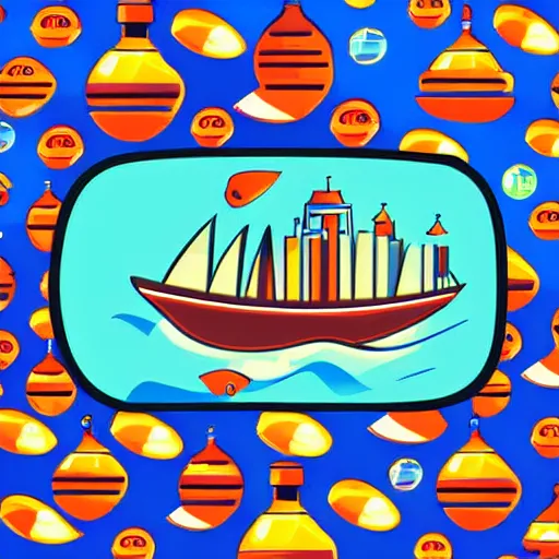 Image similar to Ship in a bottle, sticker, colorful, illustration, highly detailed, no jagged lines, vector art, smooth