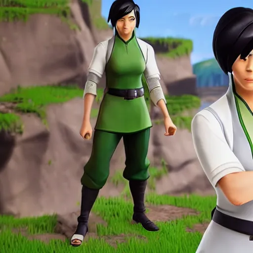 Image similar to toph beifong in fortnite, blind eyes, character render, full body shot, highly detailed, in game render