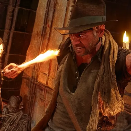 Image similar to a still of from the movie indiana jones and the temple of doom crossover with the game dark souls ii