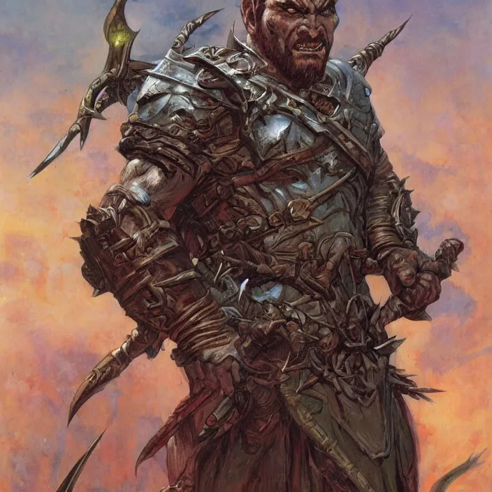 Image similar to a fantasy comic book style portrait painting of a half - orc male warrior, art by donato giancola and bayard wu and gustav moreau and wayne barlowe