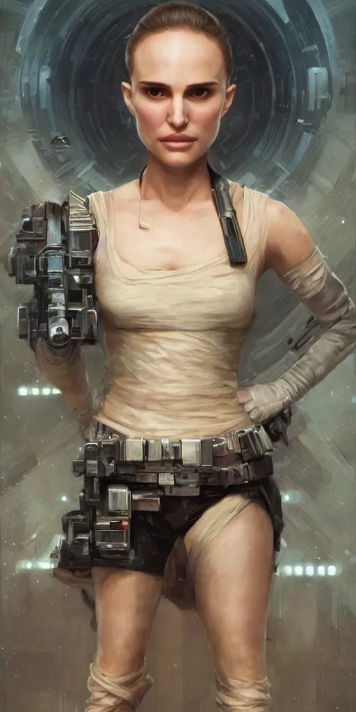 Prompt: portrait of Natalie Portman as a character in star Wars movie, looking at camera, intricate, dystopian, sci-fi, extremely detailed, octane render, digital painting, concept art, smooth, sharp focus, illustration, incredible art by artgerm and greg rutkowski and alphonse mucha and simon stalenhag