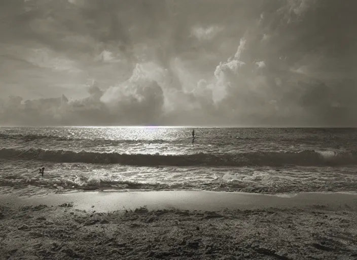 Image similar to a detailed photograph of a day at the beach by sally mann, photoreal, 4 k