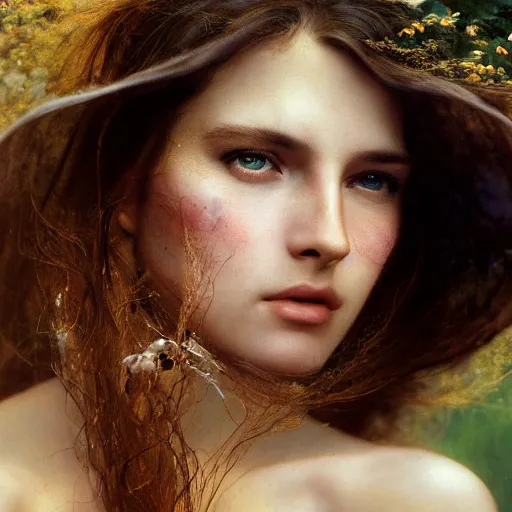 Prompt: photo portrait of a beautiful bewitching female, zeiss lens, detailed, symmetrical, centered, by edward robert hughes, annie leibovitz and steve mccurry, david lazar, jimmy nelsson, greg rutkowski and alphonse mucha, breathtaking, 8 k resolution, extremely detailed, beautiful, establishing shot, artistic, hyperrealistic, beautiful face, octane render