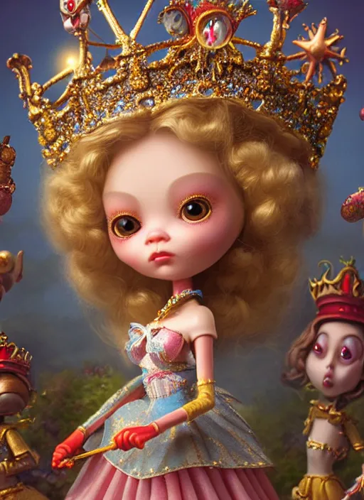 Image similar to highly detailed closeup, profile portrait of a tin toy fairytale princess wearing a crown, bikini, unreal engine, nicoletta ceccoli, mark ryden, earl norem, lostfish, global illumination, detailed and intricate environment