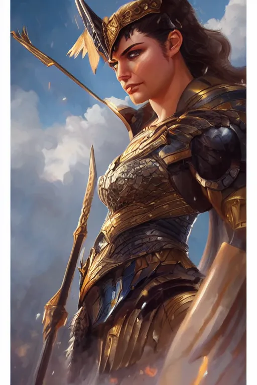 Image similar to amazon valkyrie athena, d & d, fantasy, portrait, highly detailed, headshot, digital painting, trending on artstation, concept art, sharp focus, illustration, art by artgerm and greg rutkowski and magali villeneuve